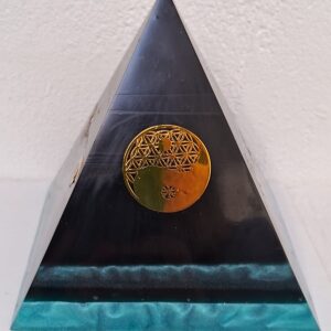 Black Onyx Yin Yang Orgonite Pyramid 16cm